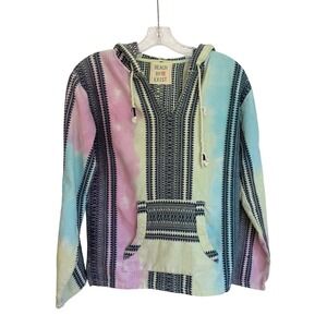 Beach By Exist Womens Tie Dye Baja Hoodie Woven Pullover Multicolor Striped Sz M